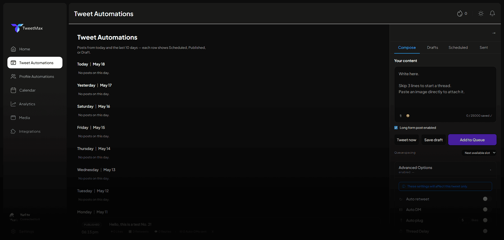 TweetMax dashboard