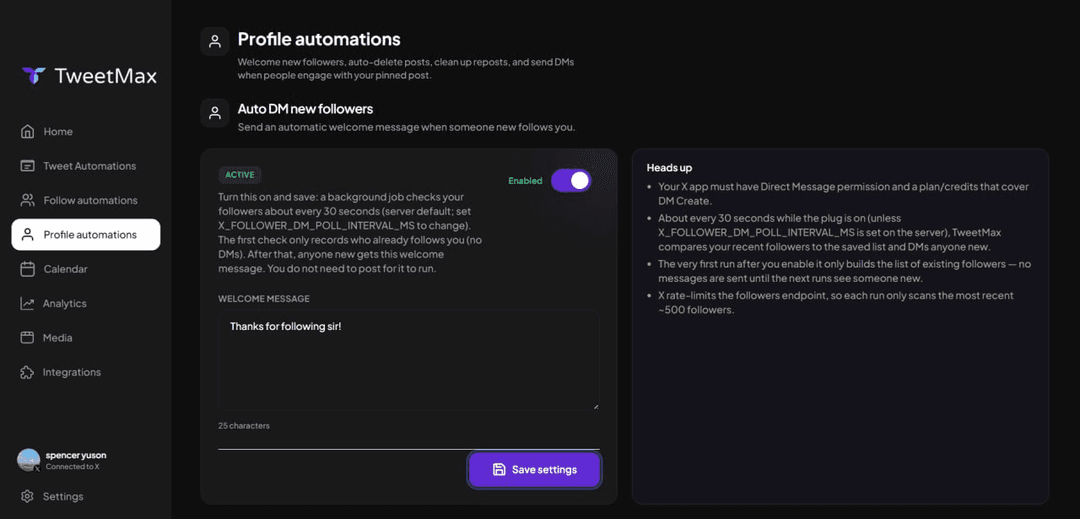TweetMax dashboard